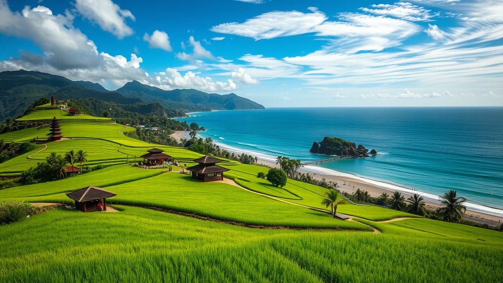 Bali's Serene Rice Fields Meet the Ocean in Harmony