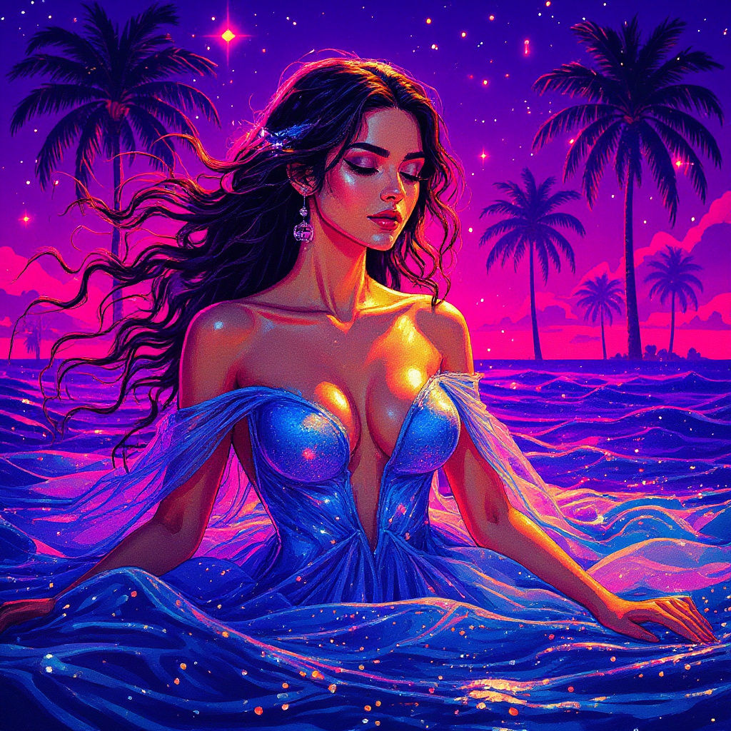 Ethereal Stardust Goddess in Cosmic Ocean