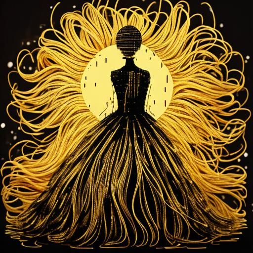 Golden Silhouette of Spaghetti Dress Double Exposure