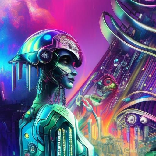 Cybernetic Jester in Sci-Fi Pixar Style