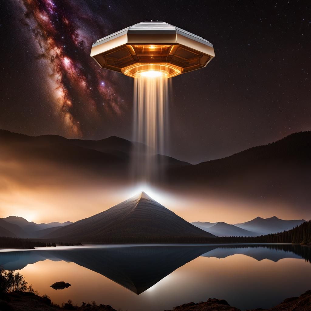Silver Hexagon UFO Over Chocolate Lake in Space