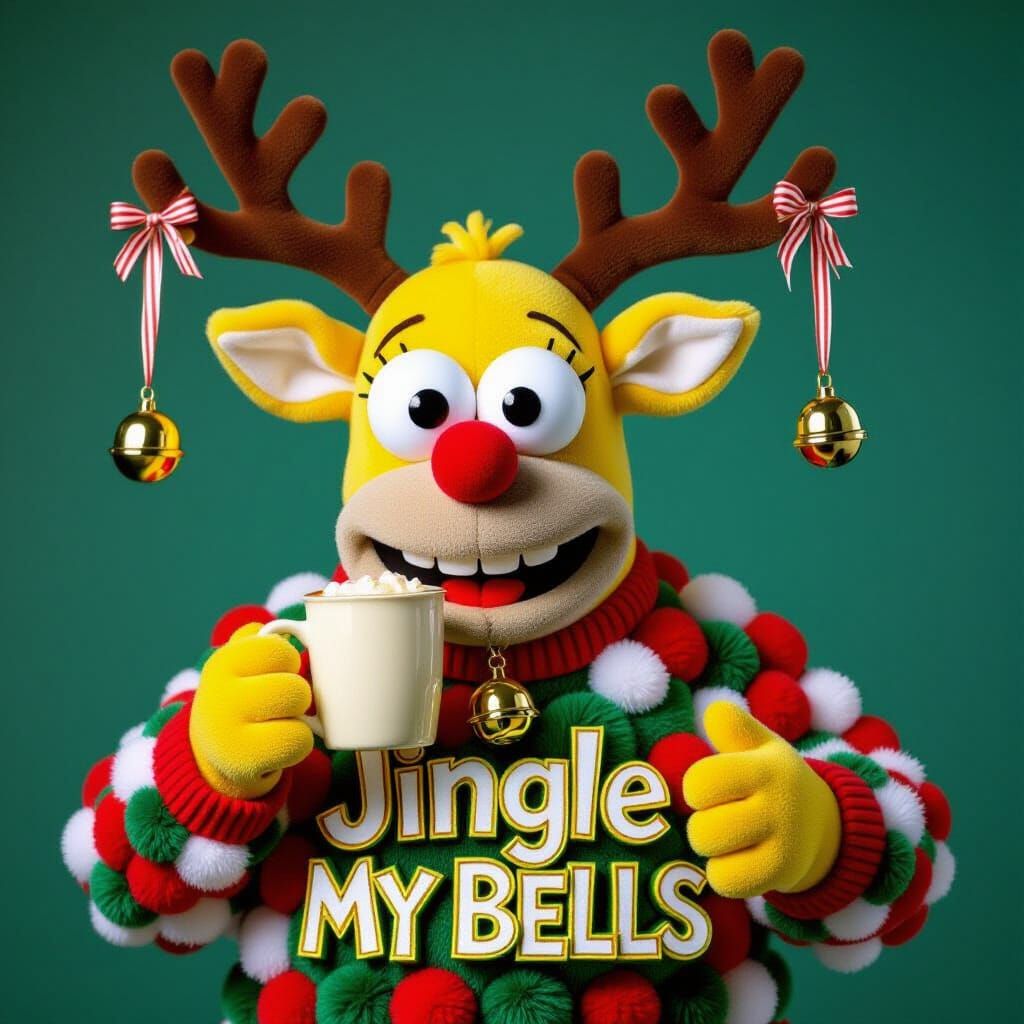 Kitschy Plush Reindeer Head with Googly Eyes