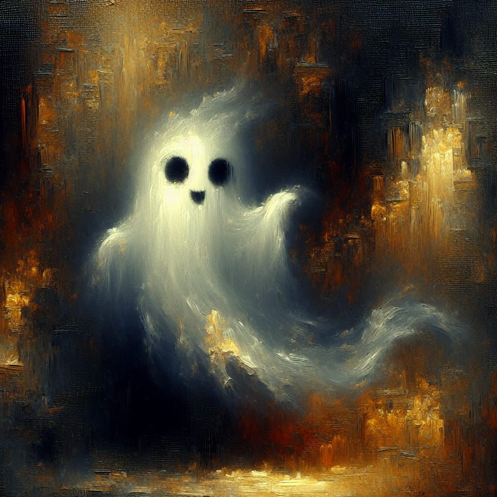 Adorable Ghost Fading in Atmospheric Oil Painting