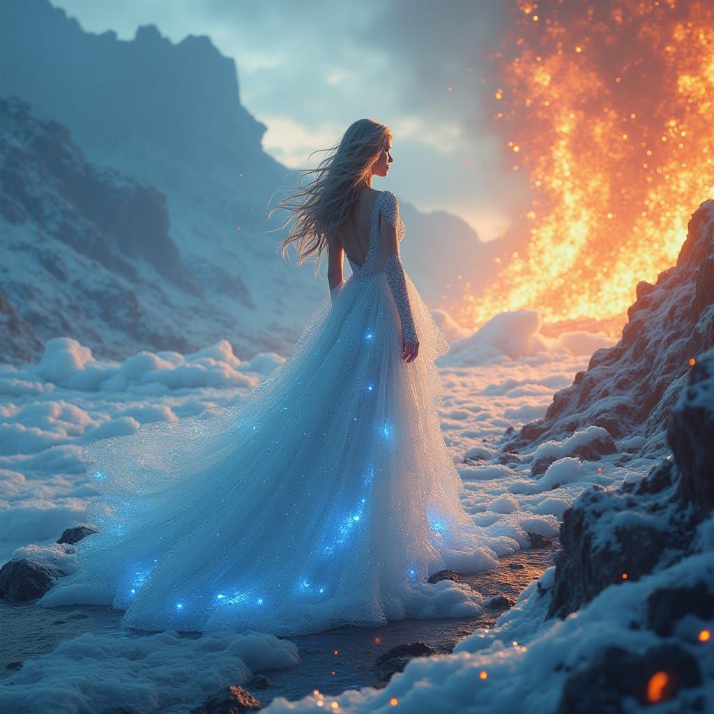 Goddess of Fire and Ice, in a Detailed Matte Painting Aesthe...