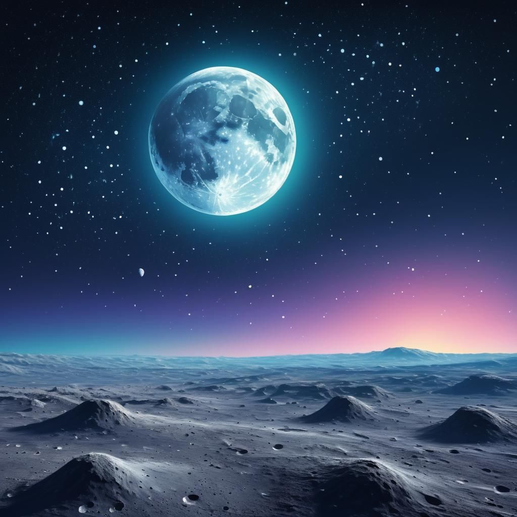 Ethereal Lunar Landscape with Twinkling Starlight