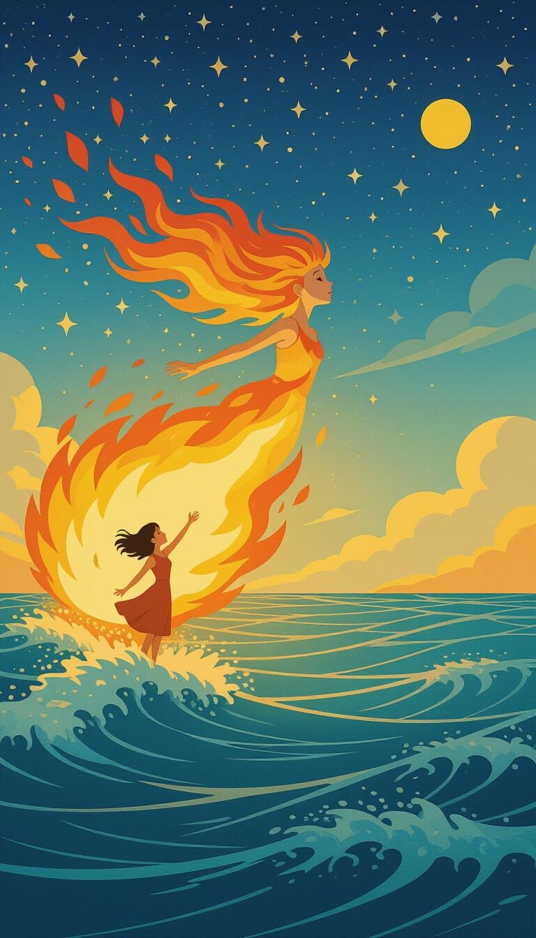 Elemental Girls: Fire and Water in Anime Style