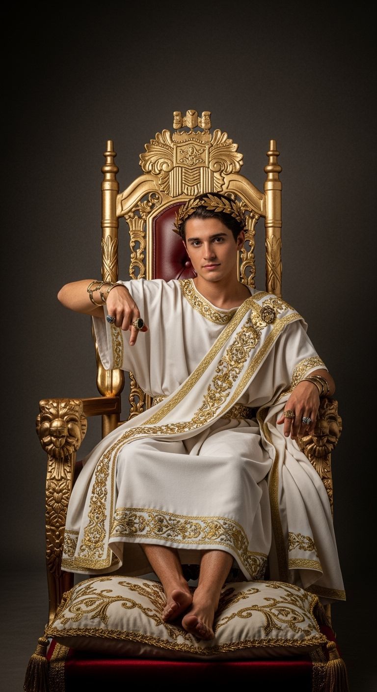 Young Emperor on Gold Throne in Natural Lighting