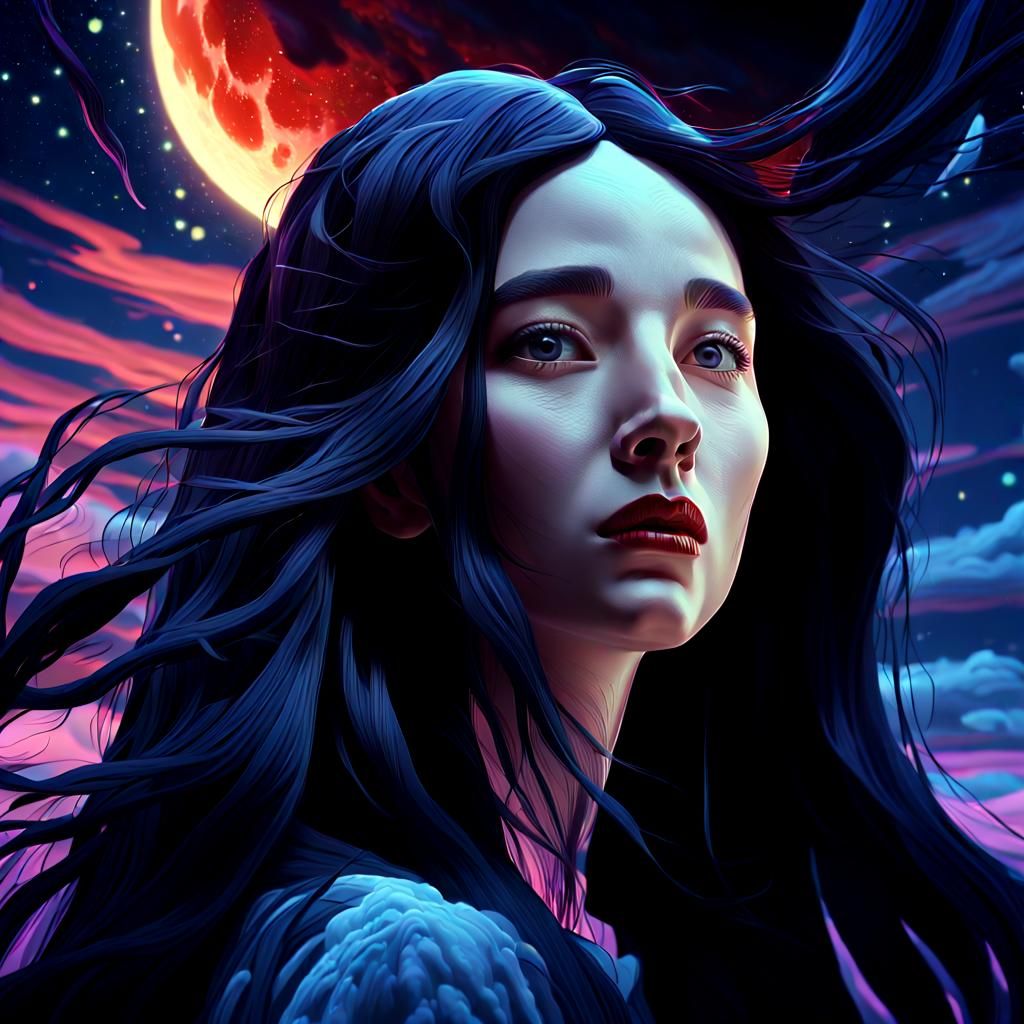 Surreal Disembodied Head in Starry Night Sky