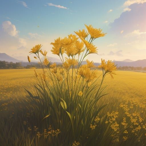 Golden Lily in Sunlit Meadow - Anime Art