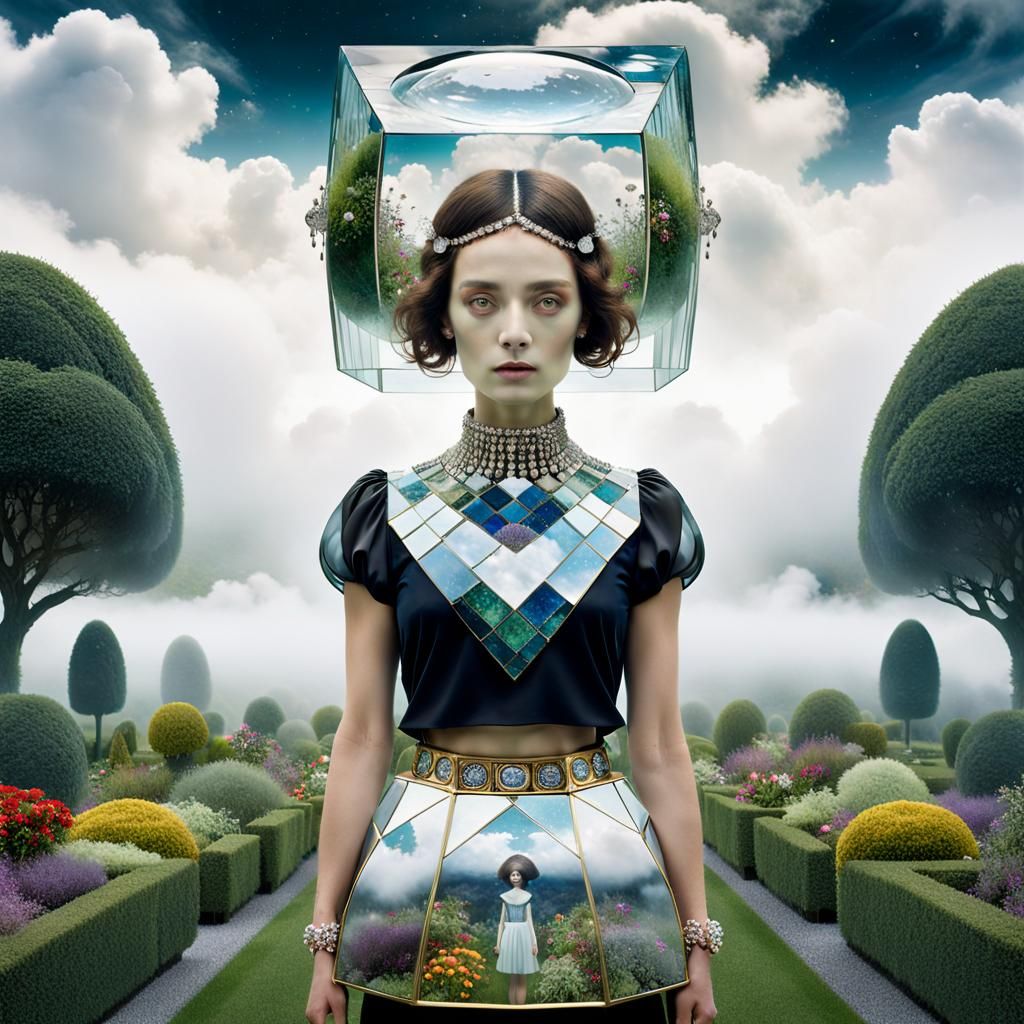 Woman with Fishbowl Head in Gustav Klimt Style