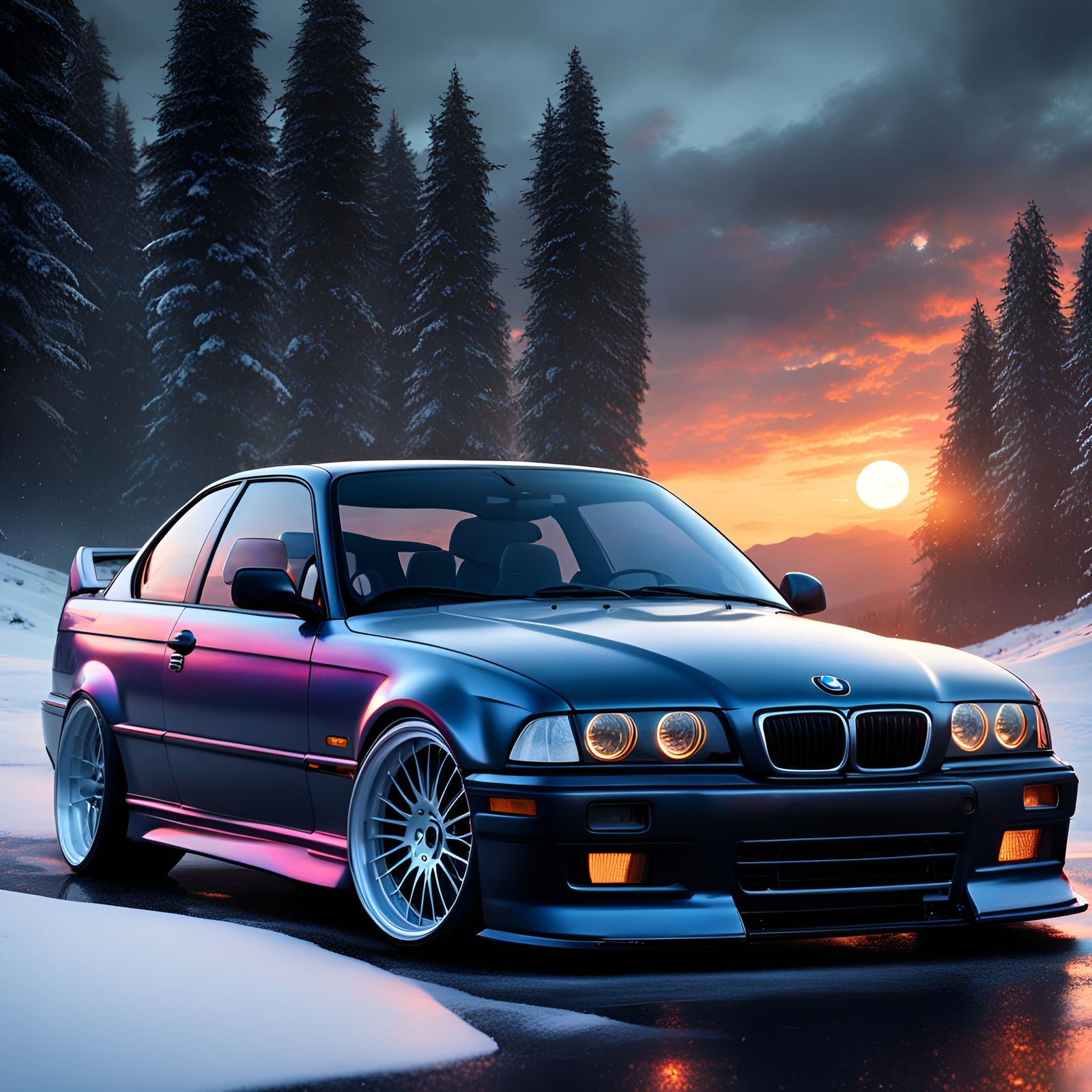 BMW E36 in Snow: Detailed Matte Painting
