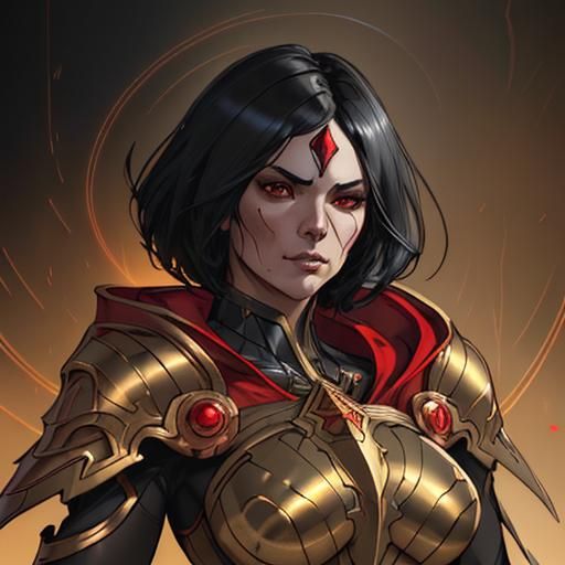 Underworld Queen in Golden Armor, Digital Art