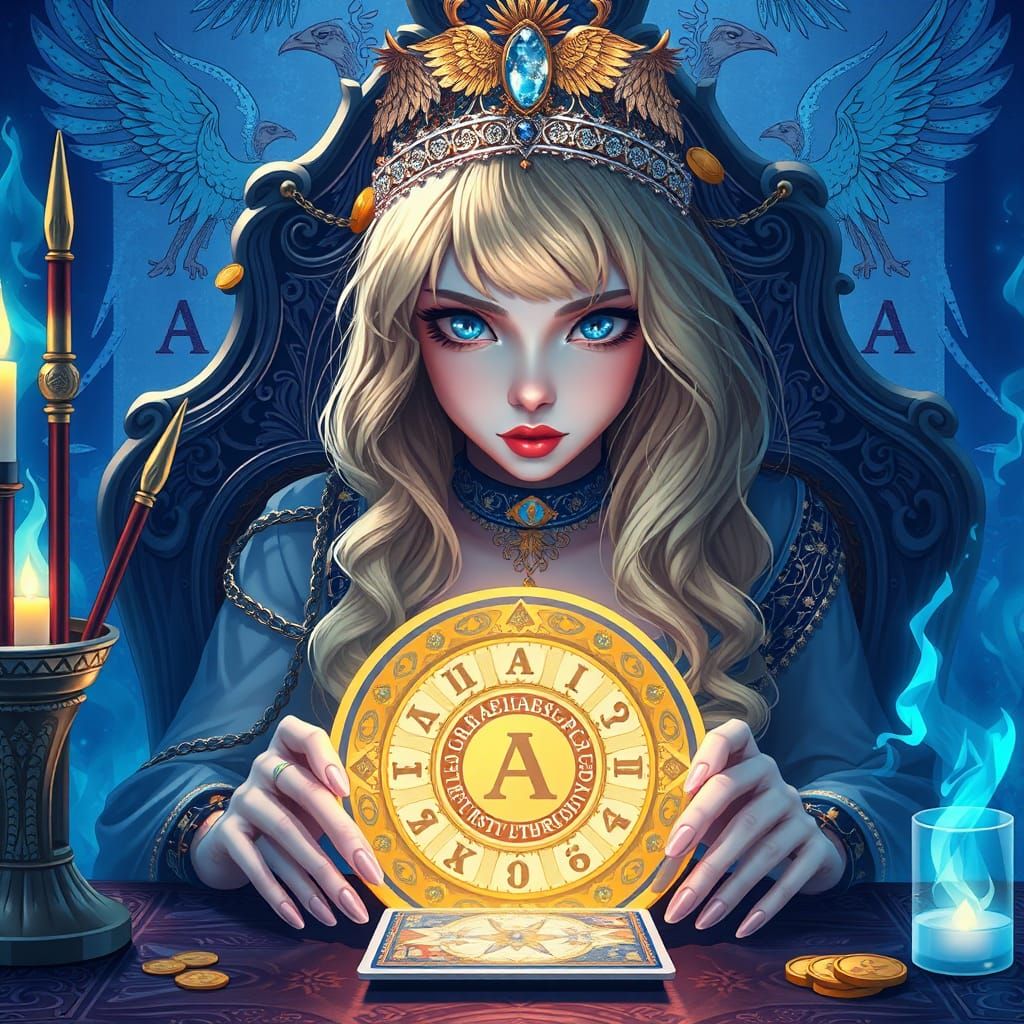 Blonde Tarot Reader with Phoenix Motifs, in Anime Style