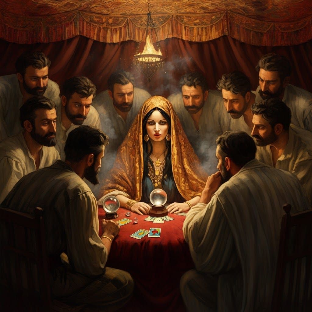 Mystical Fortune Teller in Gold and Lavish Fabrics