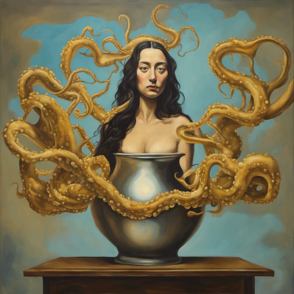 Surreal Mona Lisa in Octopus Mind, Salvador Dali Style