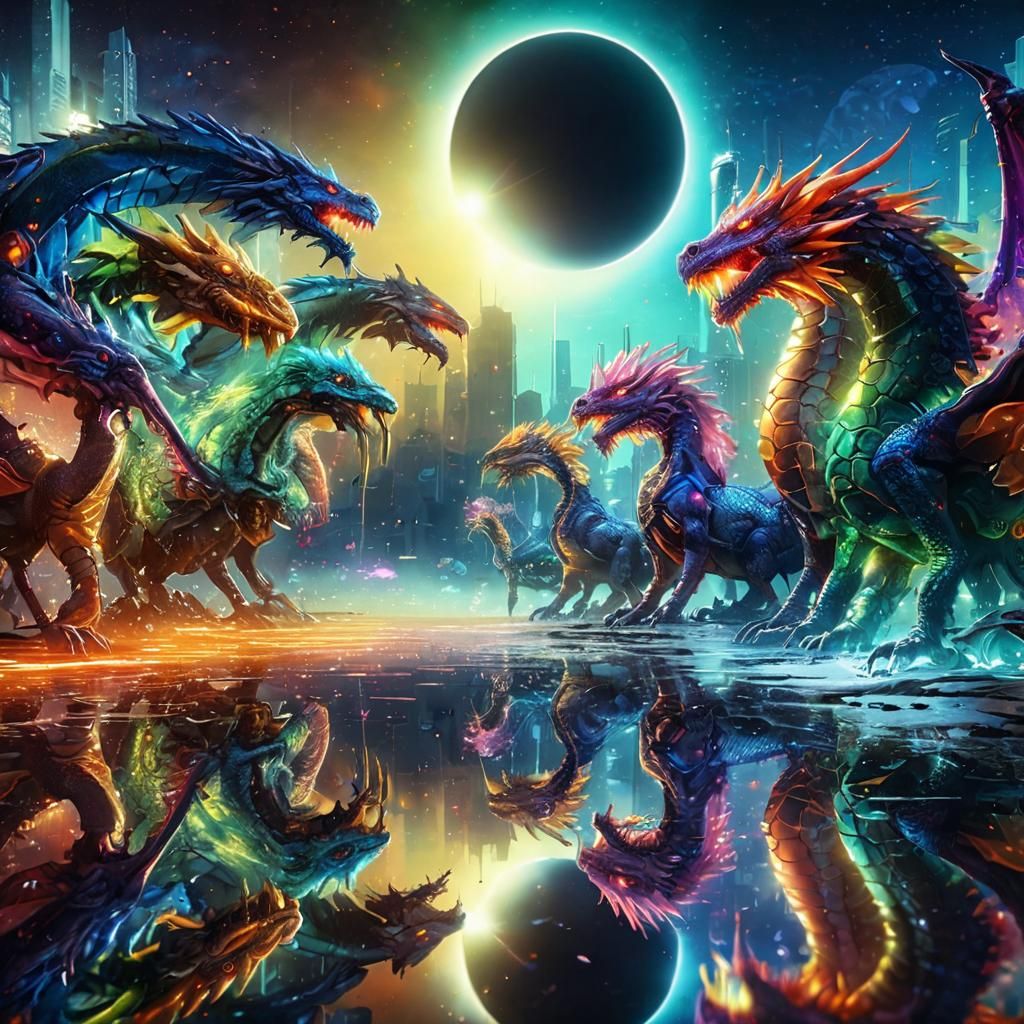 Dragonkin in Cyberpunk Graffiti Art with Neon Scales