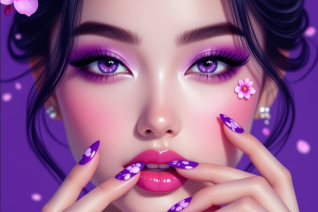 Plum Purple Makeup on Japanese Beauty