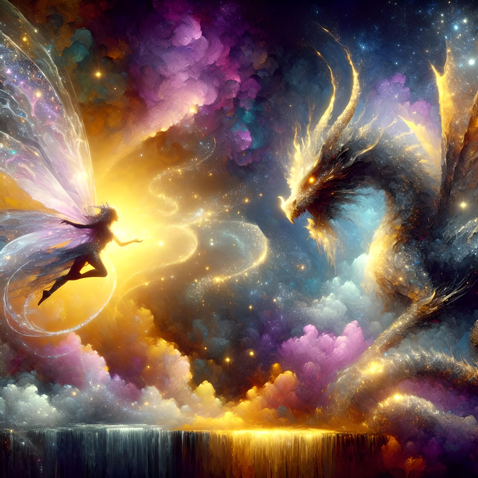 Fairy and Dragon Watercolour Masterpiece in 8k