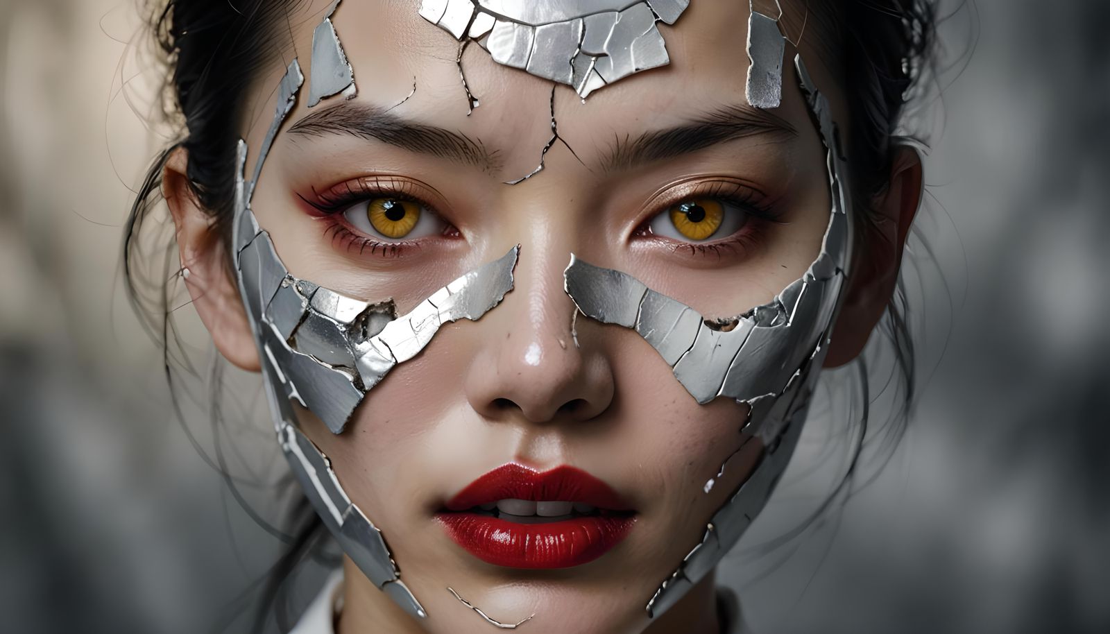 Cybernetic Asian Woman Portrait in Hyperrealism Style