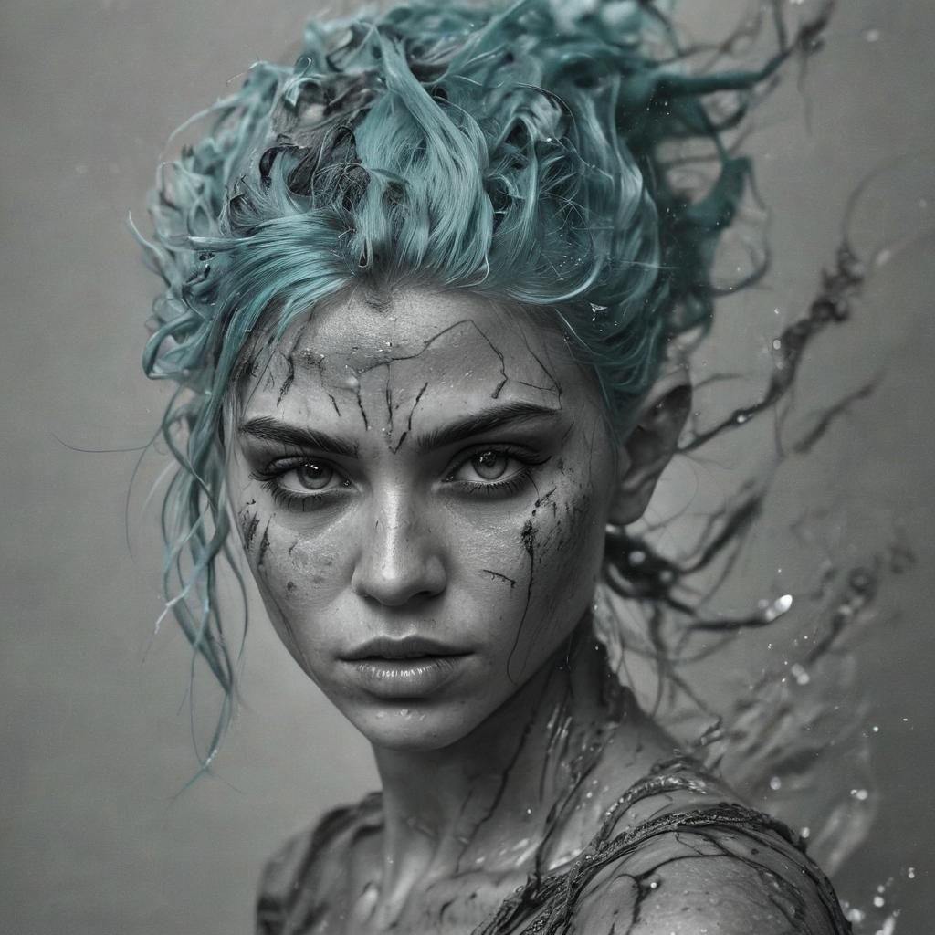 Haunting Water Genasi Portrait in Charcoal