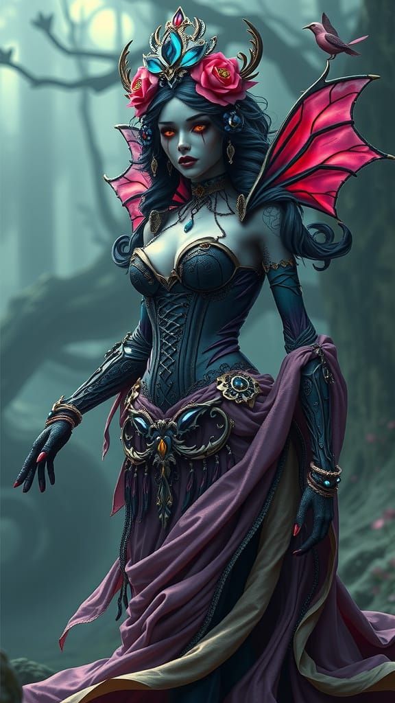 Hi-Tech Fantasy Undead Woman in Detailed Digital Painting