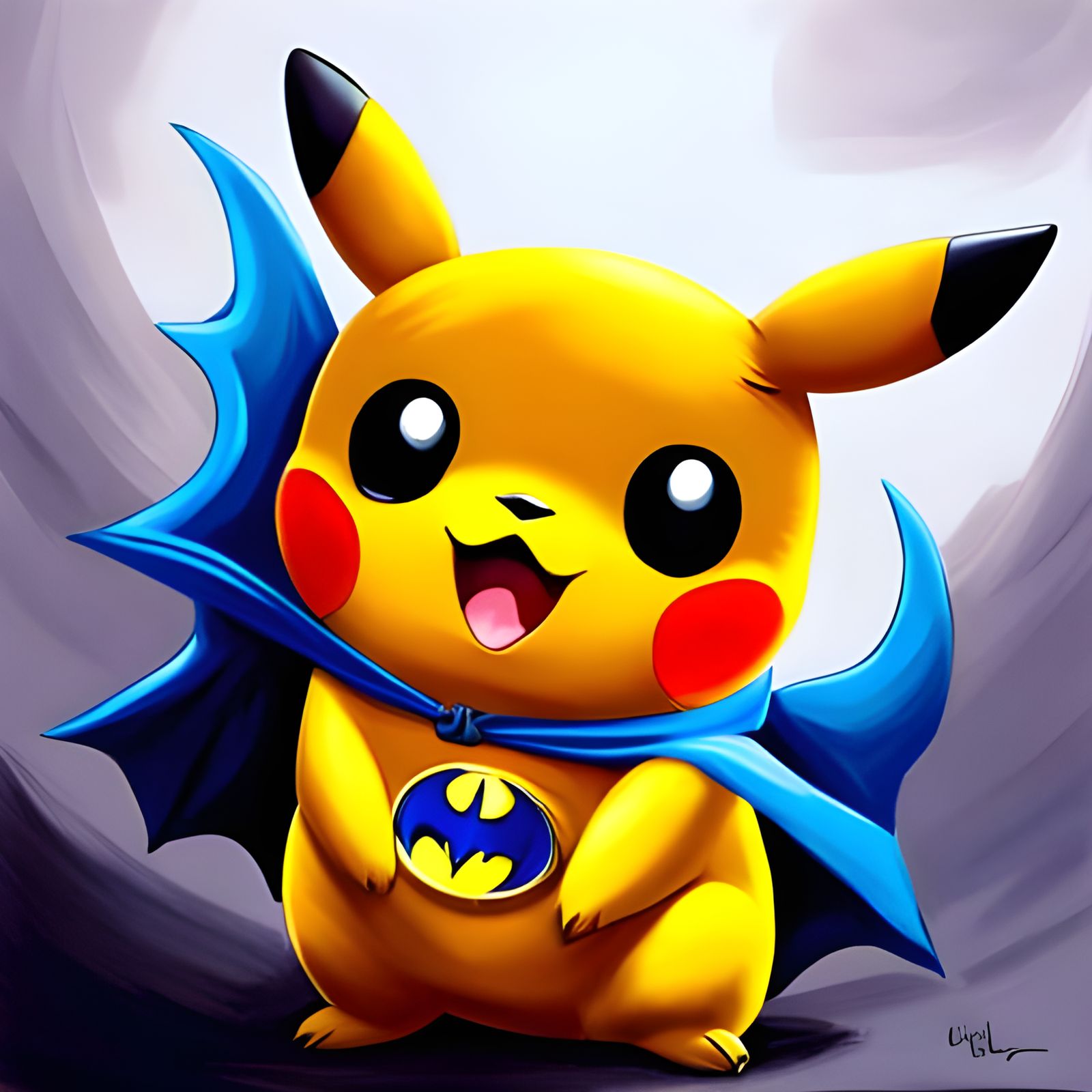 Pikachu as Batman: An Adorable Oil Portrait