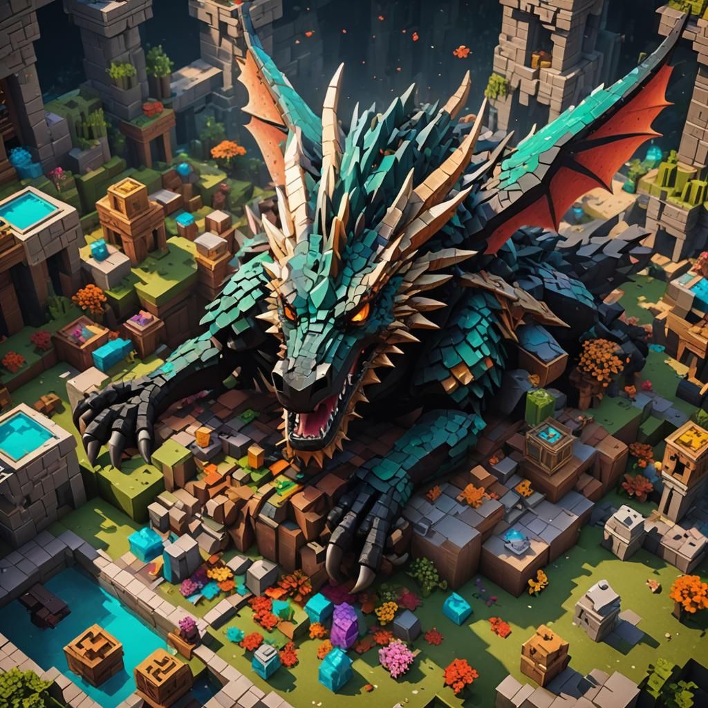 Minecraft Dragon Hybrid Fantasy Concept Art