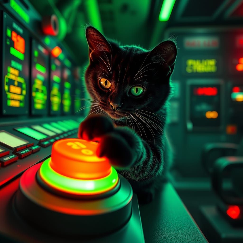 Whiskered Feline Investigator in a Nuclear Control Room