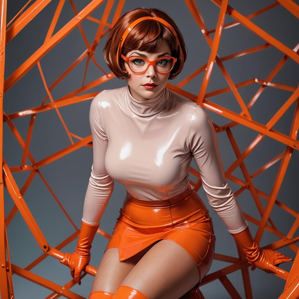 Velma Dinkley in Wet Latex Costume, Pop Art Style