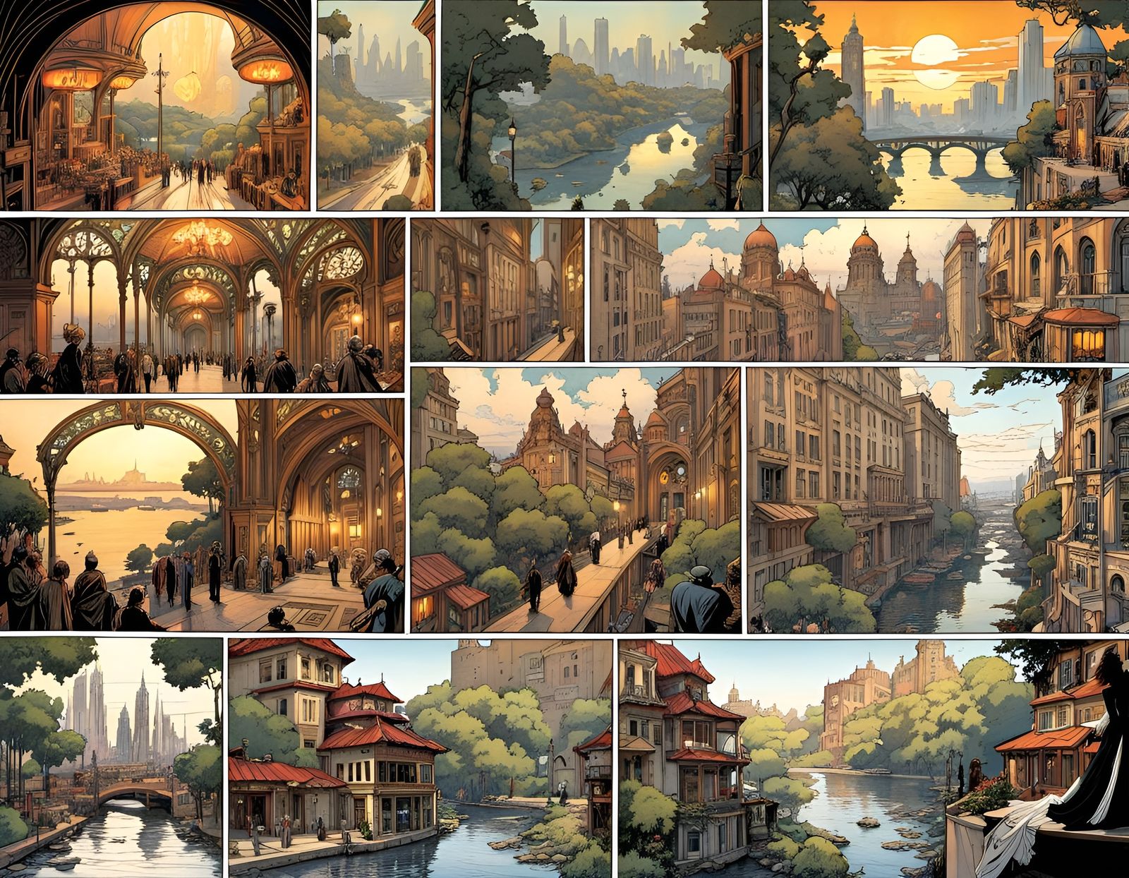 Art Nouveau Comic Book Panels by Doran and Kaluta