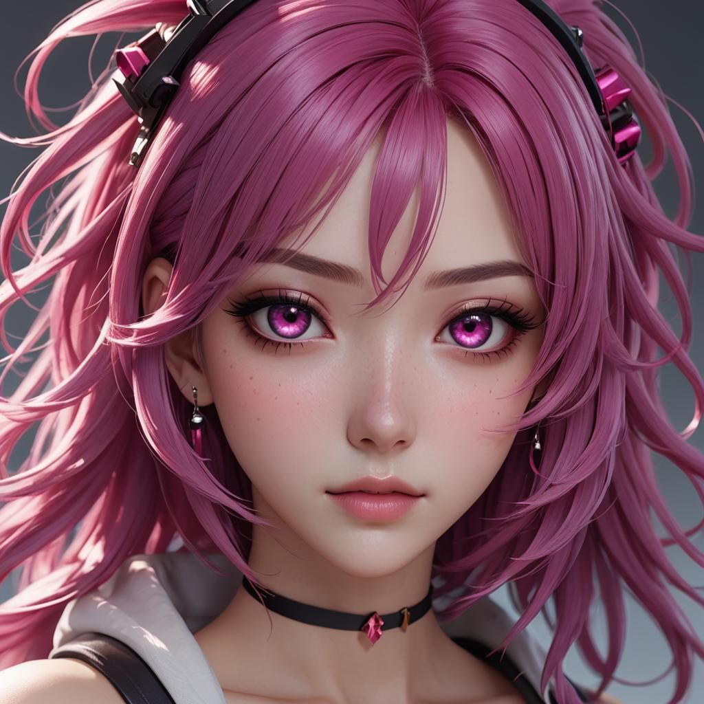 Anime Girl with Magenta Hair, 3D Render