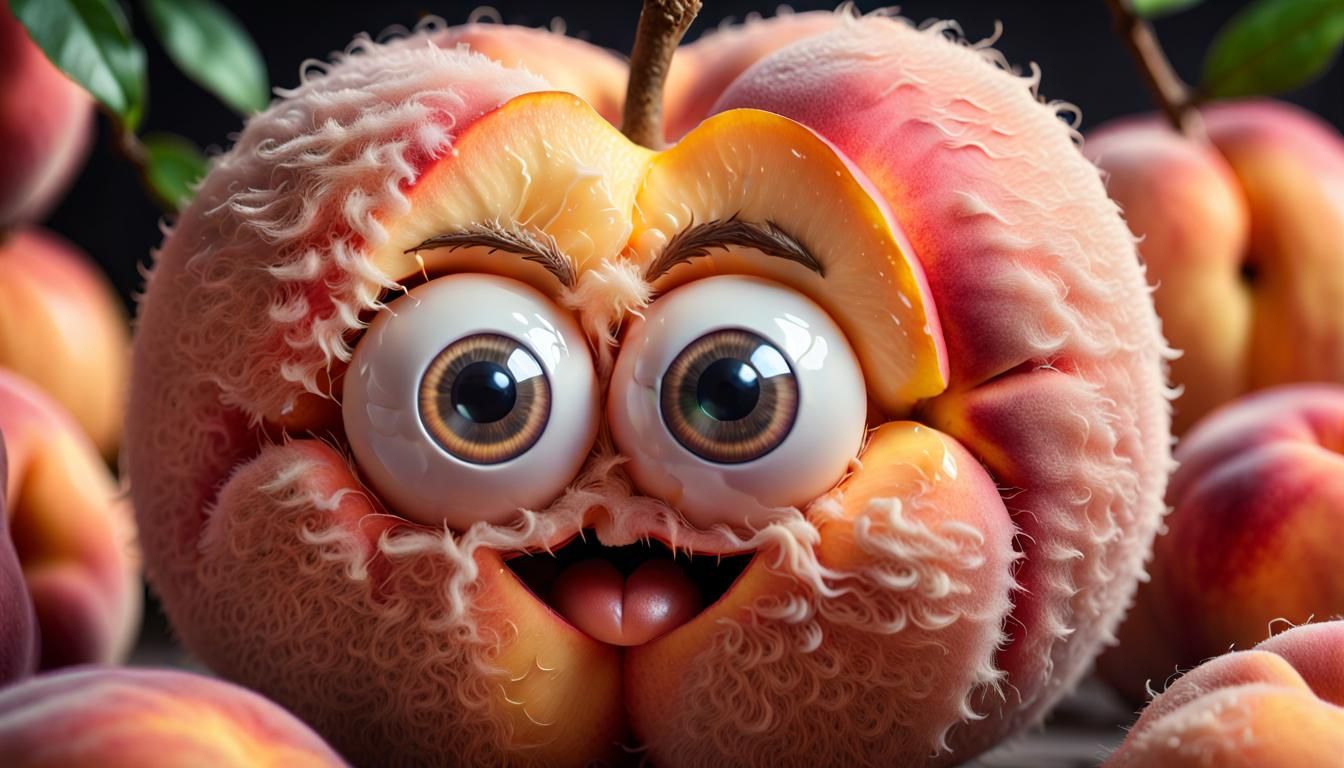 Fuzzy Peach Character in Photorealistic 8K Detail