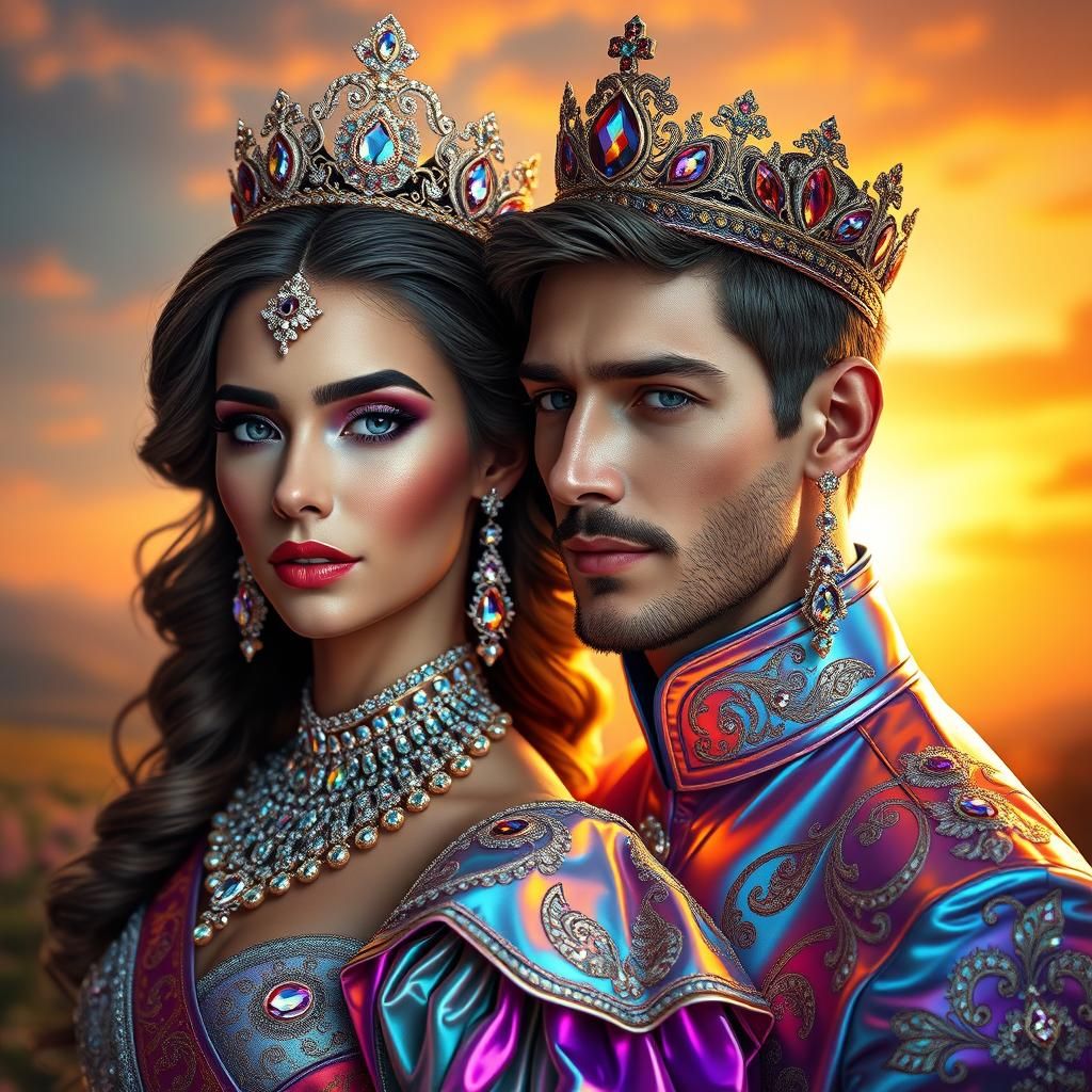 Elegant Royal Couple Portrait in Sci-Fi Setting