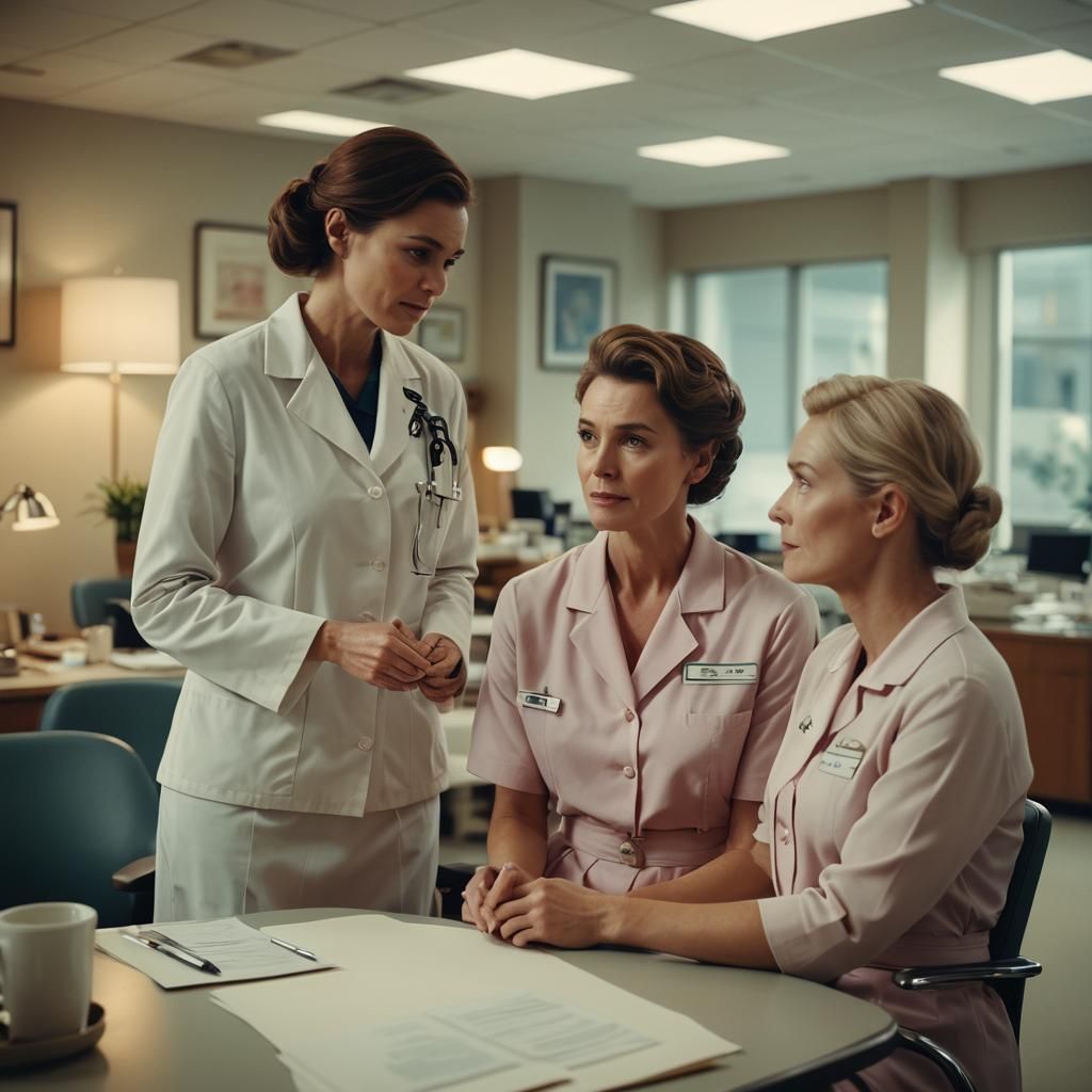 Nurse in Luxurious Office: Cinematic Film Still