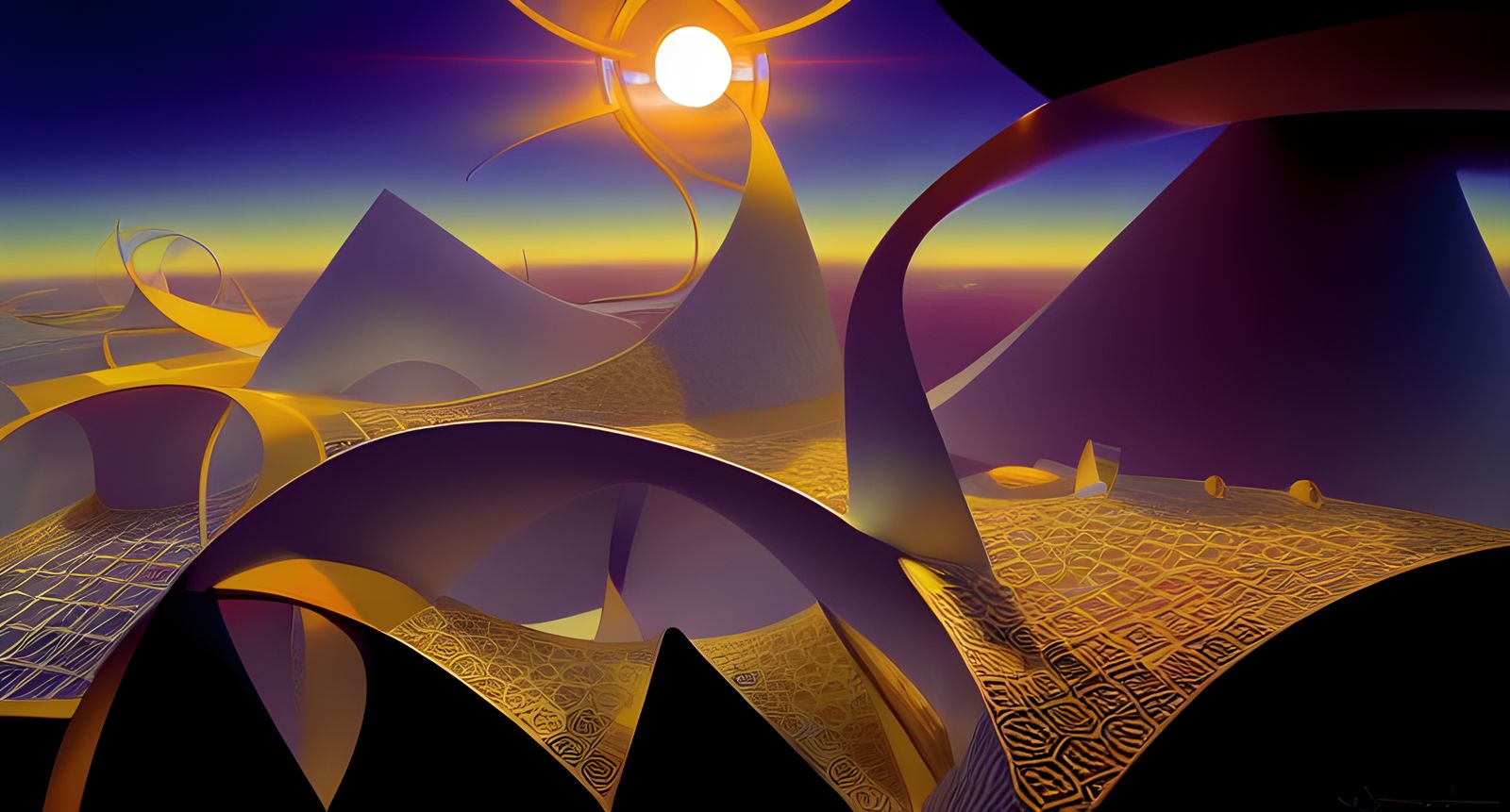 Futuristic Cityscape with Crystalline Geometric Buildings