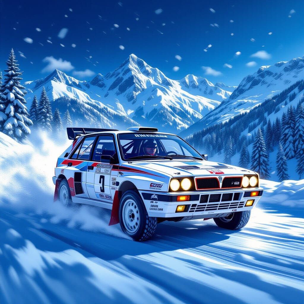 Lancia Delta Integrale in Cyberpunk-Inspired Alpine Rally