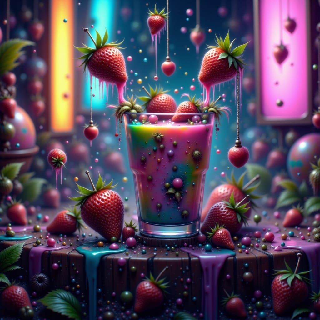 Colorful Strawberry Smoothie in a Futuristic Style