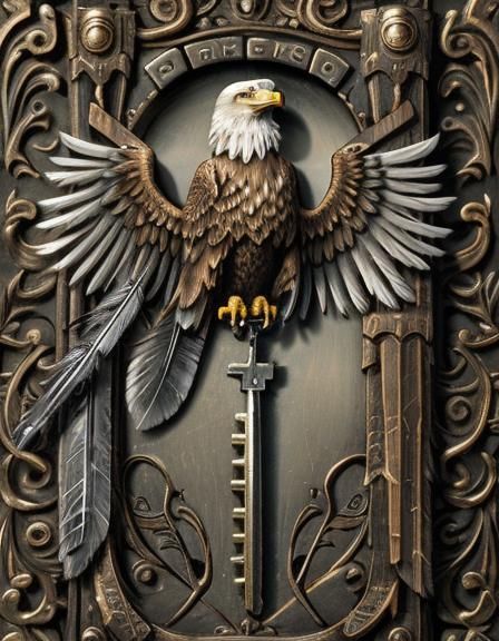 Ornate Bone Key with Eagle Feathers