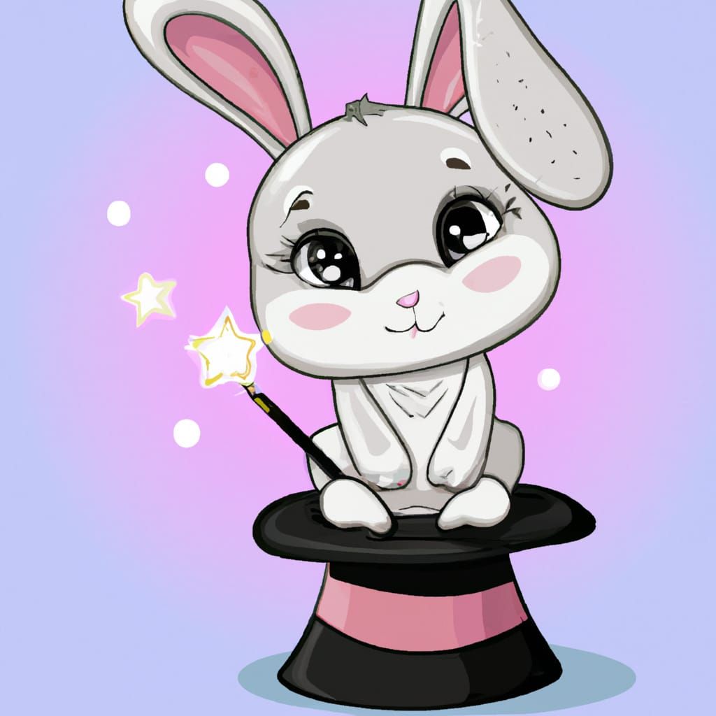 Cute Rabbit Magician with Wand and Hat