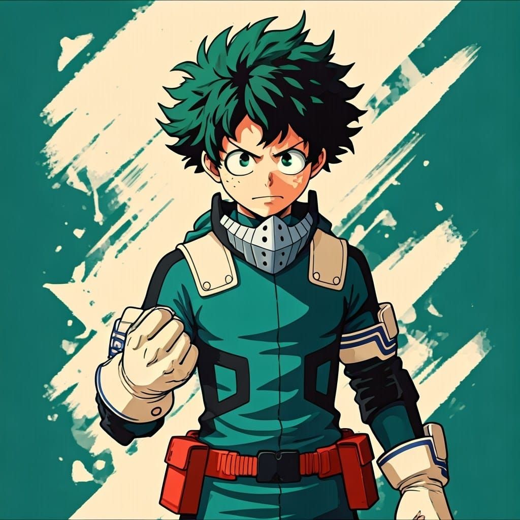 Deku Heroic Pose in Manga Style