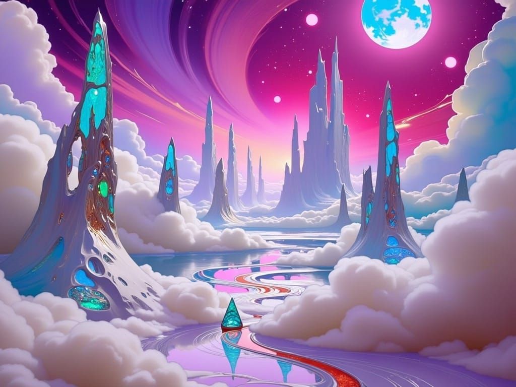 Ethereal Cosmic Realm in Vibrant Stroboscopic Style