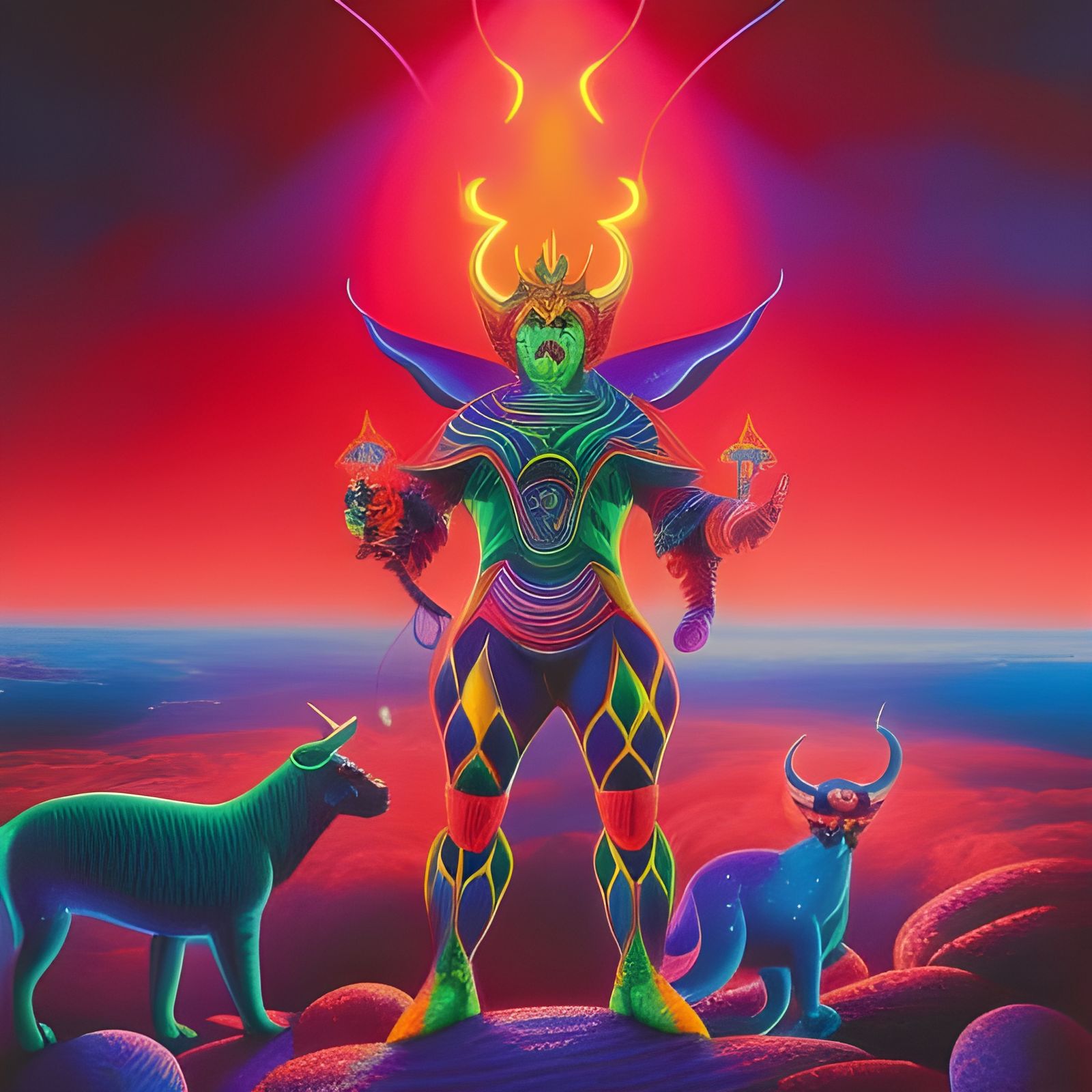 Cosmic Clown as Satan: A Hyperrealistic Neon Artwork