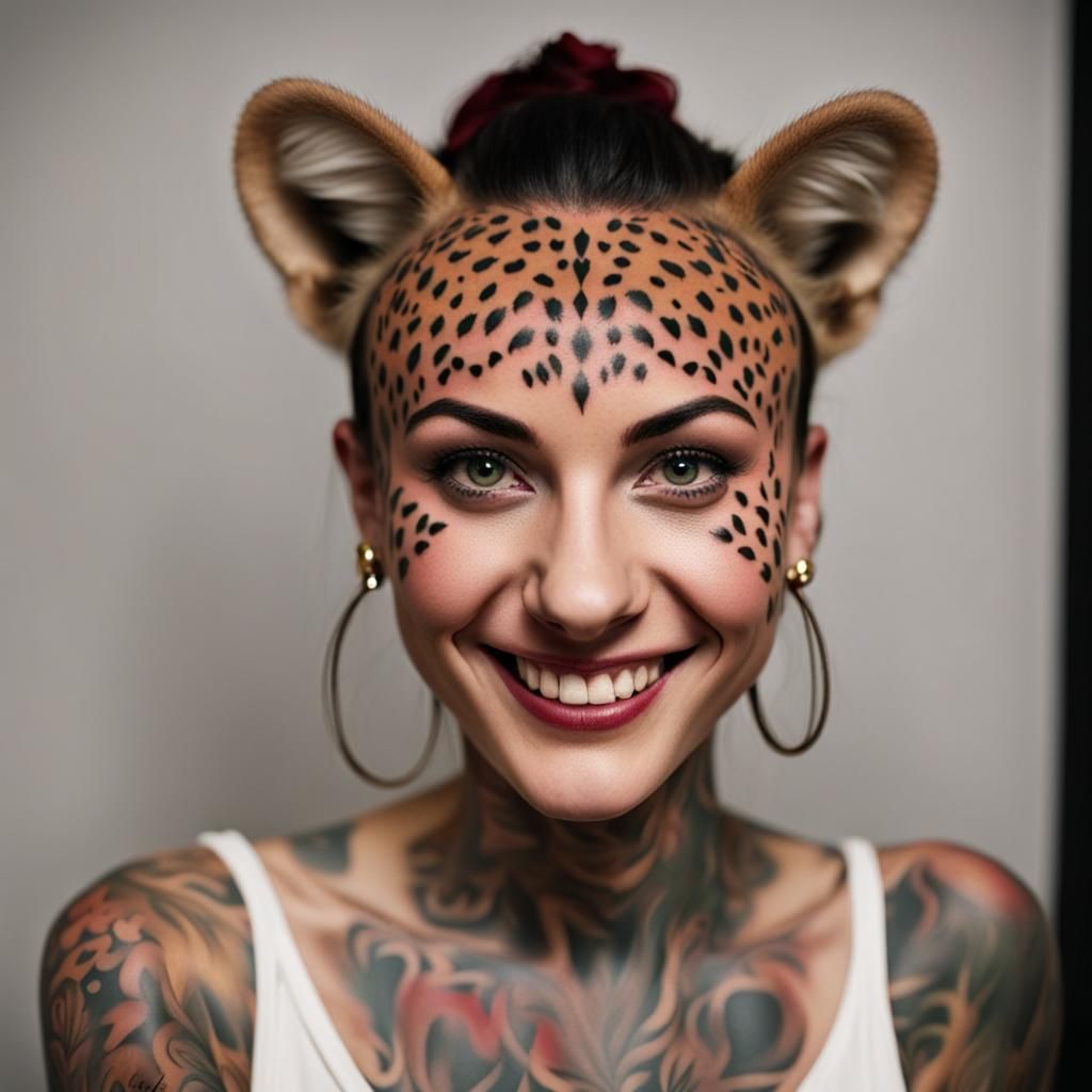 Woman's Cheetah Tattoo Portrait