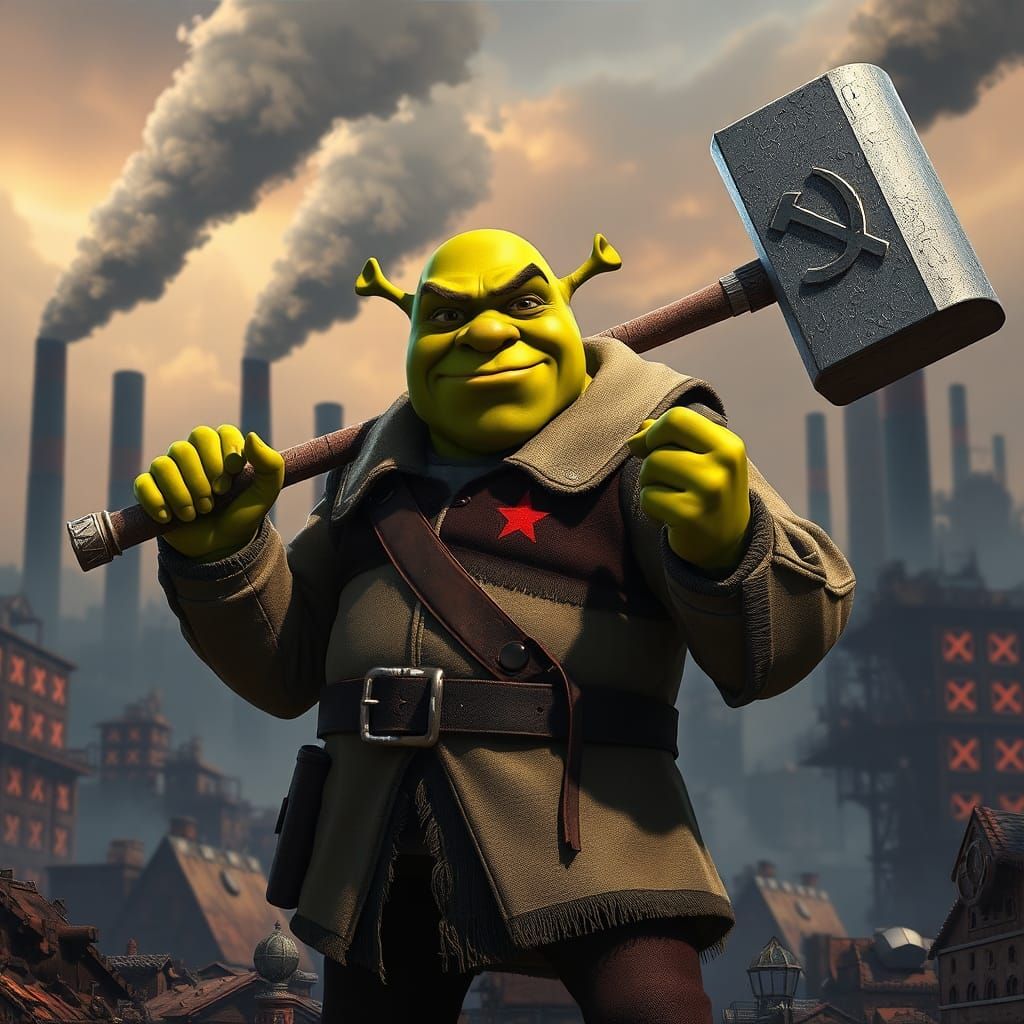 Shrek as Communist Hero in Anime Style