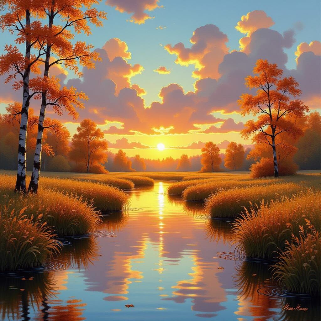 Ethereal Autumn Creek in Wet-on-Wet Oil Painting Style