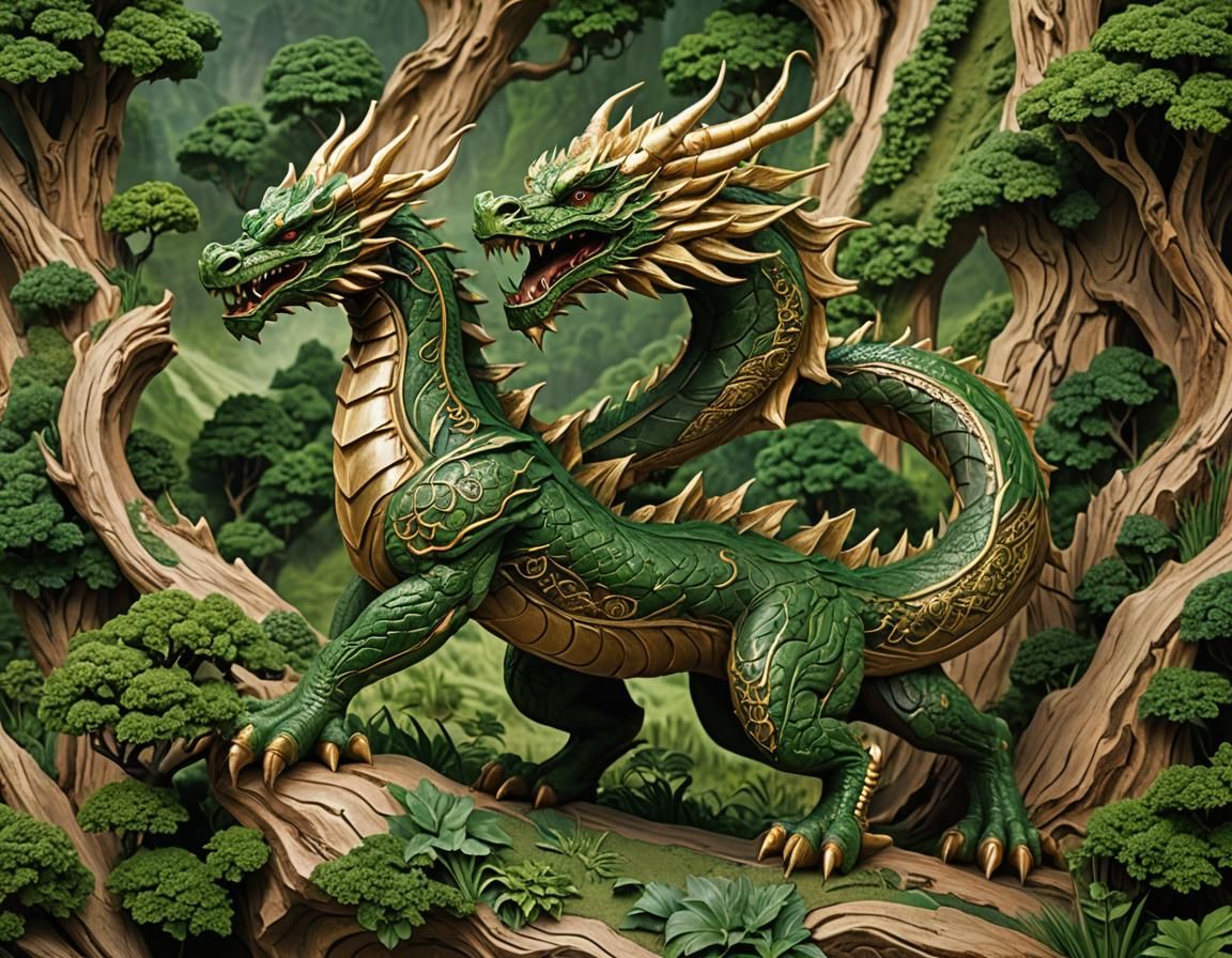 Gold Dragon Wood Carving in Green Valley