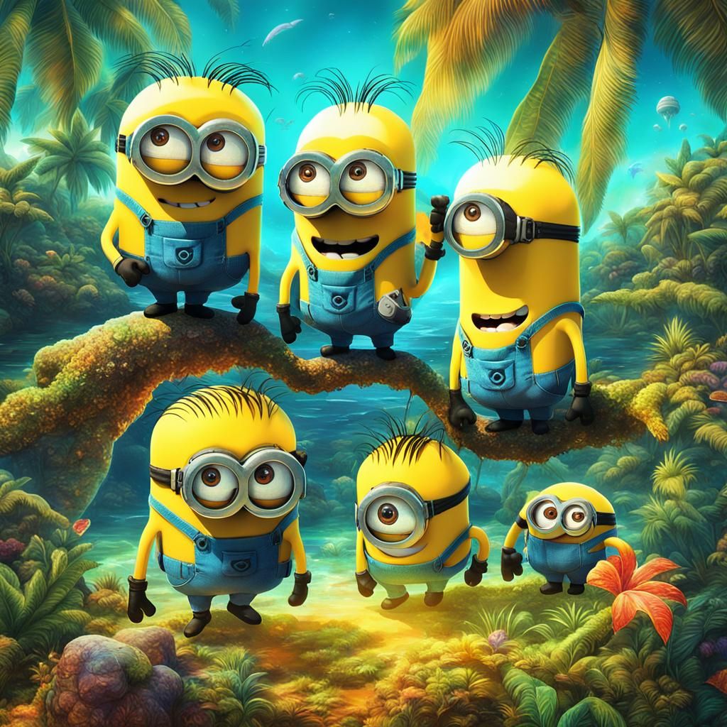 Minions on Tropical Island: Holographic Astral Illustration