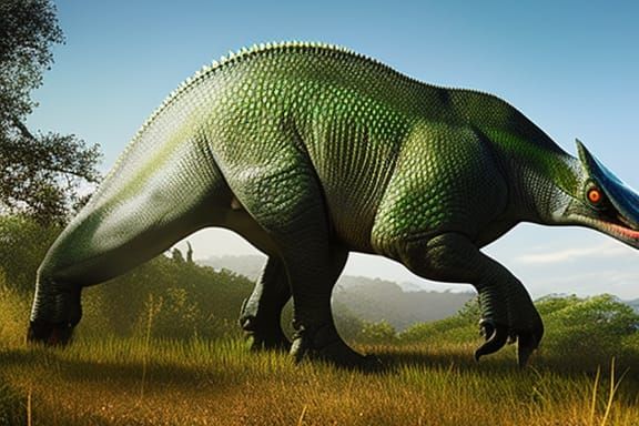 Velociraptor and Triceratops in Jurassic Shrubland