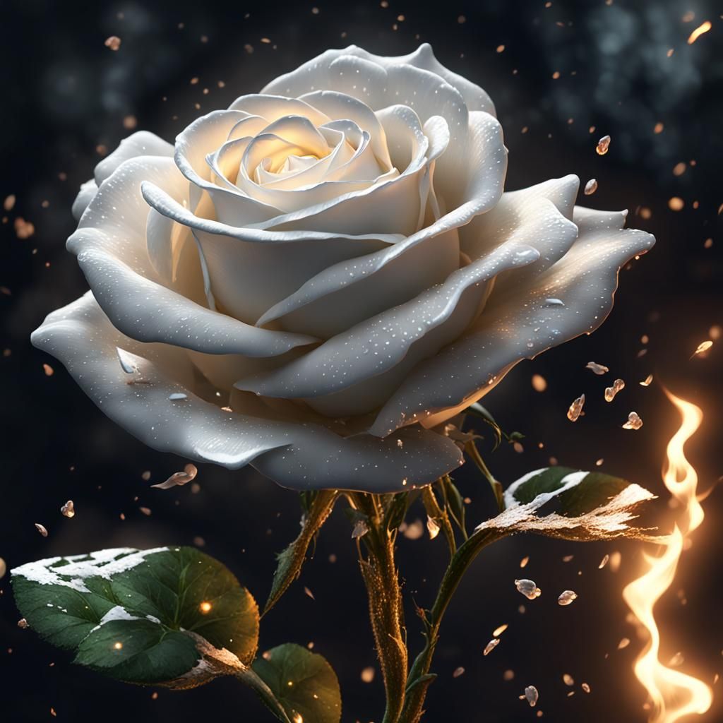 Flaming White Rose: Dark Fantasy Concept Art