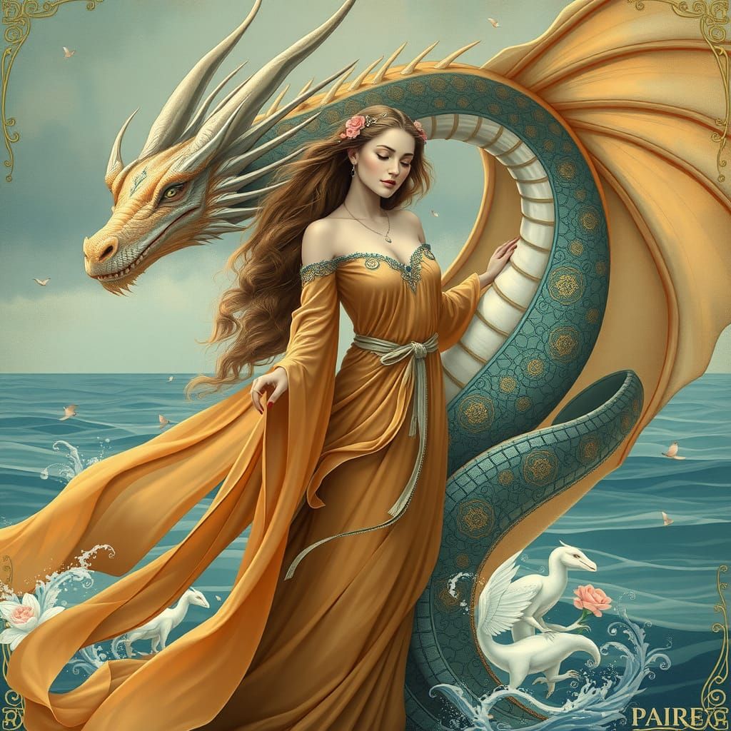 Ethereal Woman and Dragon in Harmony